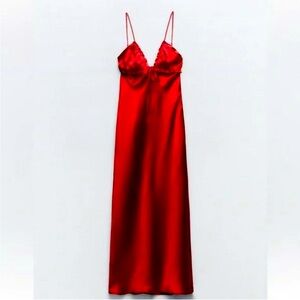 Zara Red Satin Maxi Dress